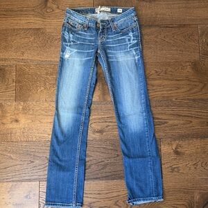 BKE Women's Distressed Blue Straight Leg Jeans
